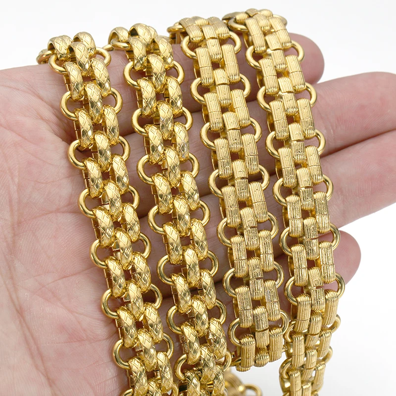 1 Meter Goldfarbe Edelstahl geprägte schwere Punk-Halsketten Kette DIY Schmuckherstellung Hip-Hop-Armbänder Ketten Image