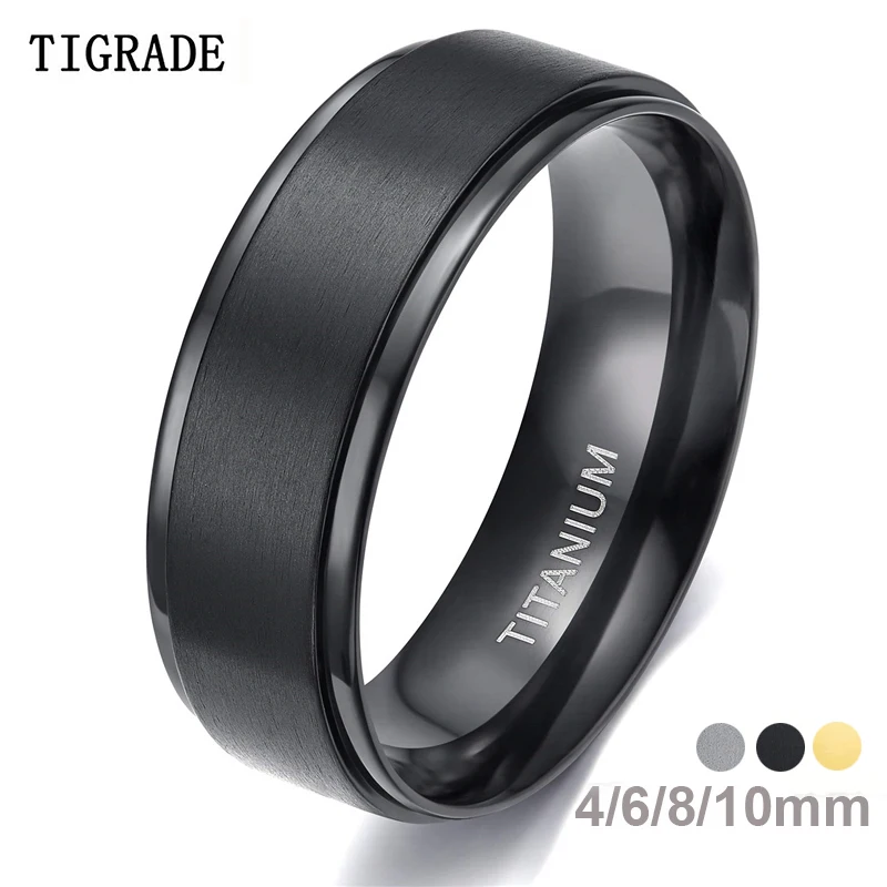 Tigrade 4/6/8/10mm Schwarz Titan Ring Mann Gebürstet Hochzeit Band Frauen Verlobung Ringe silber Farbe Bague Femme anneau bijoux Image