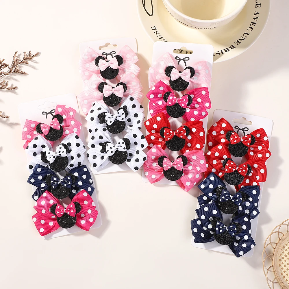 4 Teile/los Baby Mädchen Schöne Polka Dot Bogen Haar Clips für Haar kinder Cartoon Haarnadeln Boutique Kleid Haar Zubehör Geschenk set Image