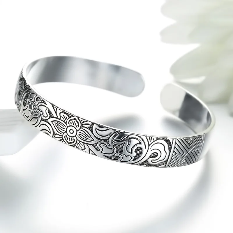 Mode 925 Sterling Silber Frau Glück Manschette Armband Lotus Blume Armreif Mädchen Party Schmuck alles