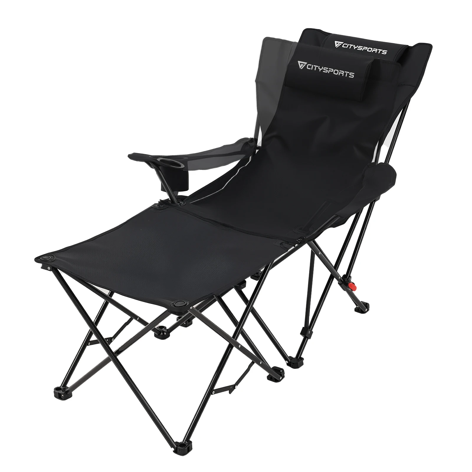 CITYSPORTS PRO Campingstuhl mit Fußstütze, tragbare verstellbare Campingstühle, mit Kopfstütze und Getränkehalter, 120 kg,
