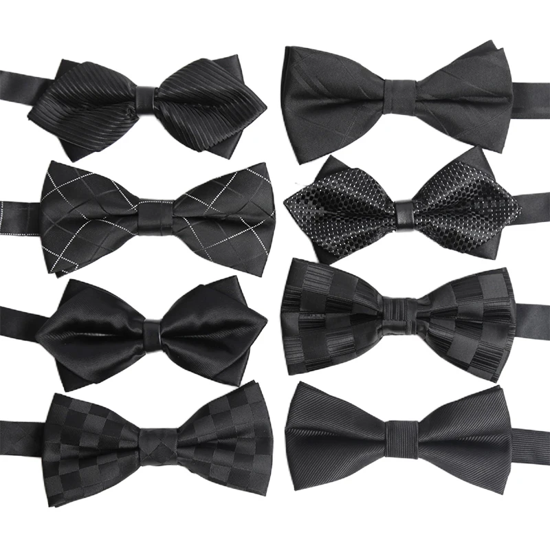 Neue klassische Fliegen für Männer, solide Streifen, schwarze Perlenfliege, elegante Herren-Business-Hochzeitsfeier-Accessoires, Schmetterlings-Schleife, Geschenk Image