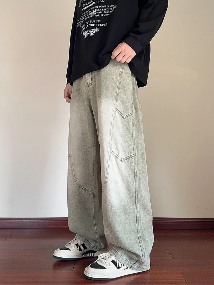 Gerade Baggy-Jeans für Herren, koreanische Mode, elastische Taille, weites Bein, Denim-Hose, 380 g/m2, schwere Baumwolle, Straße, Y2K-Jeans, große Größe 8XL