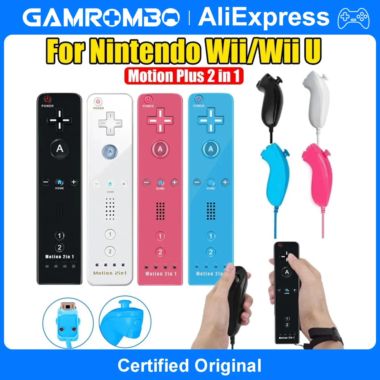 2in1 Controller Für Nintendo WII/Wii U Links Rechts Joystick Wireless Gamepads Optional Motion Plus Set Spiel Fernbedienung rocker Image