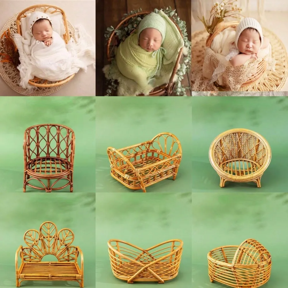 Neugeborenen Fotografie Requisiten Rattan Vintage Handgemachte Baby Schießen Bett Holz Bambus Bank Bett Korb Möbel Baby Foto-shooting Prop