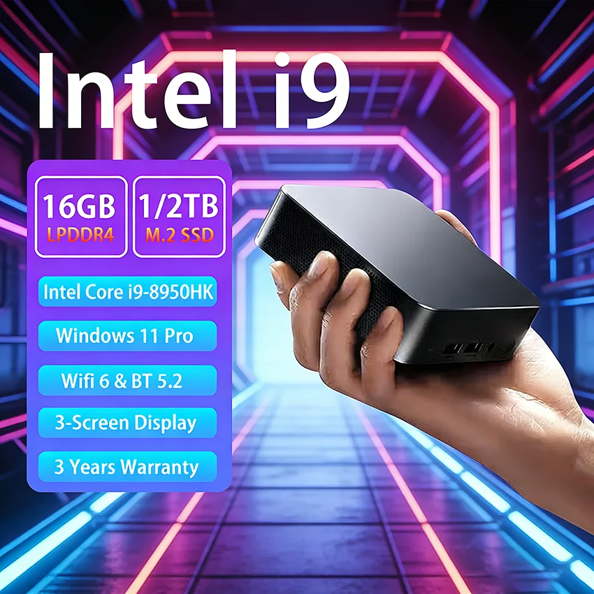 Mini-PC Intel Core i9-8950HK 16GB RAM 1TB SSD Bluetooth5.2 WiFi6 1000M Ethernet Windows 11 Mini Gaming Office PC