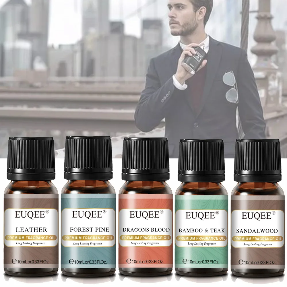 EUQEE 10 ml Herren-Duftöl für Auto-Diffusor, Kerzenherstellung, Leder, Wald, Kiefer, Kaffee, Kuchen, Zedernholz, Bay Rum, 1 Stück/3 Stück/6 Stück Image