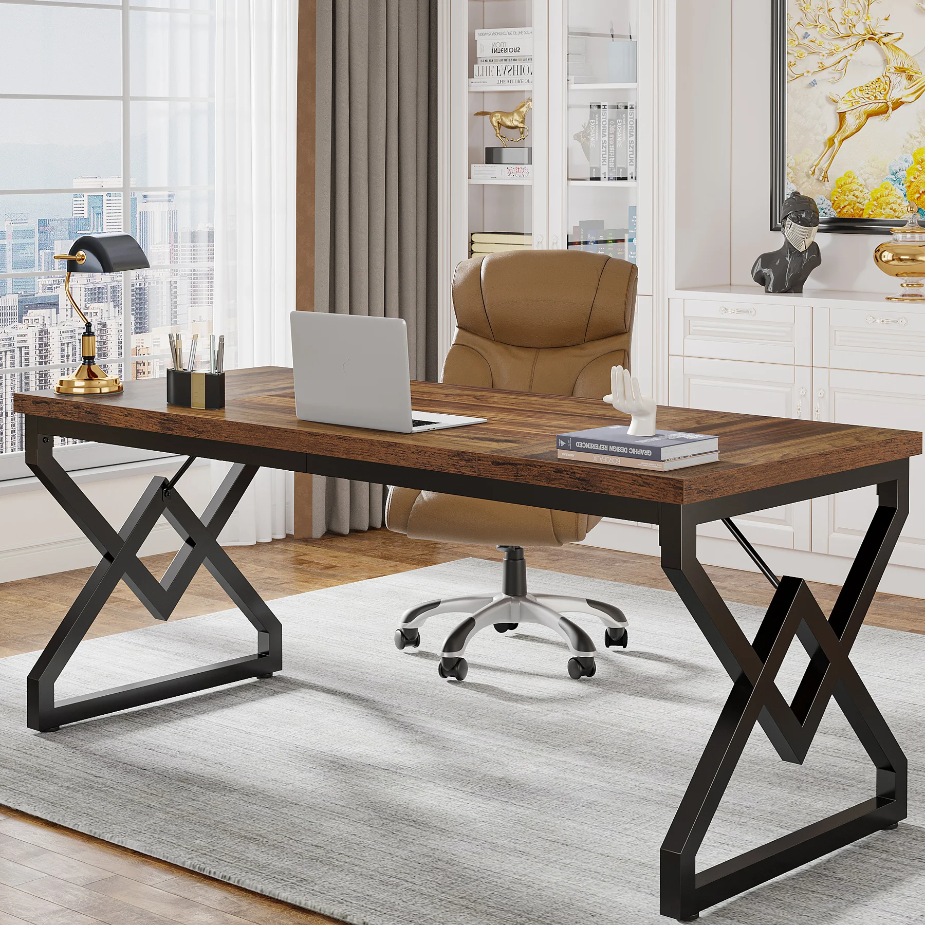 Tribesigns 160 x 80 cm Chefschreibtisch, Büroschreibtisch mit verdickter Holztischplatte und Metallrahmen, großer 63-Zoll-Computertisch