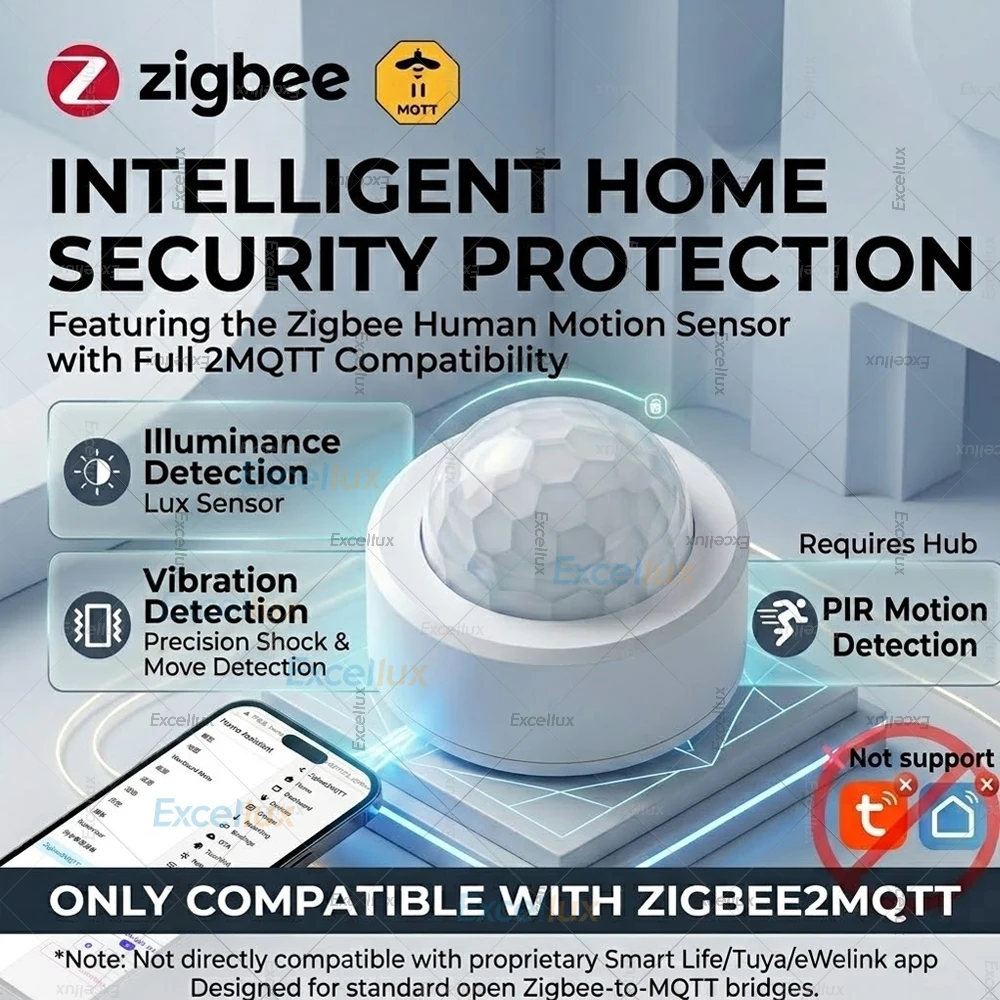 Für Zigbee2MQTT Mini-PIR-Bewegungssensor mit Licht-/Vibrationserkennung, Bewegungsmelder für den menschlichen Körper für Home Assistant, NICHT Tuya Image