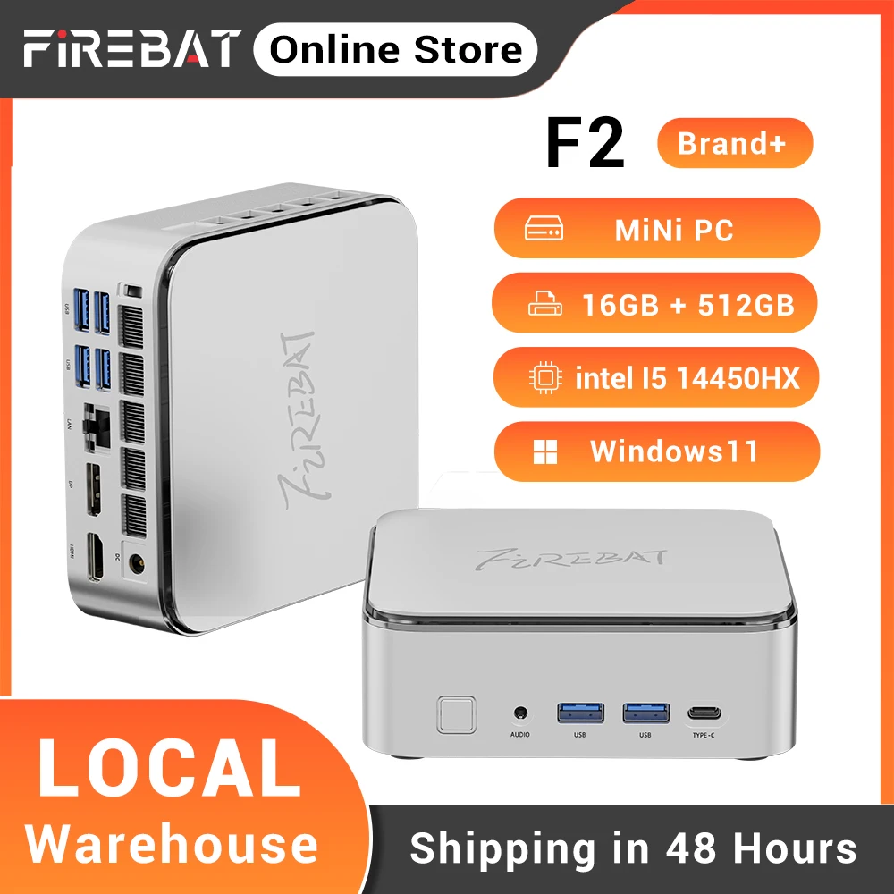 FIREBAT F2 Mini-PC Intel i5 14450HX DDR4 16GB RAM M.2 PCIe 512GB SSD WiFi 6 BT 5.2 USB3.2 Type-C Windows11 Desktop-Computer