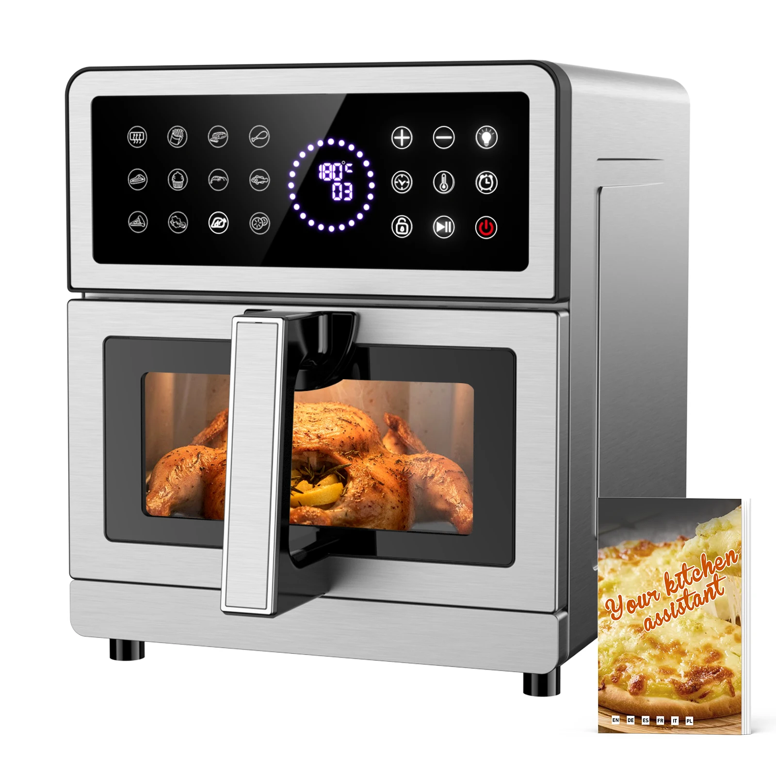 8L Heißluftfritteuse mit doppeltem Ober-/Unterwiderstand | Eingebautes Licht, Sichtfenster, Metallgehäuse | 12 Programme 2150 W | Rezept inklusive Image