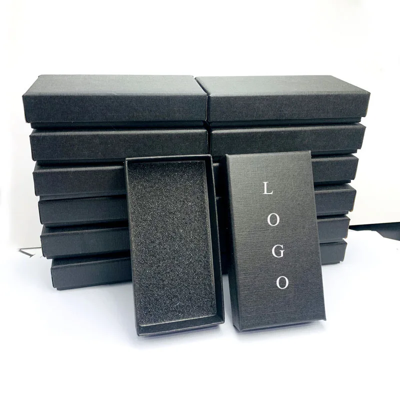 Logo Angepasst Schmuck Schwarz Geschenk Boxen für Halskette Ohrringe Armbänder Keychain Nehmen Dropshipping größe 90*48*18MM