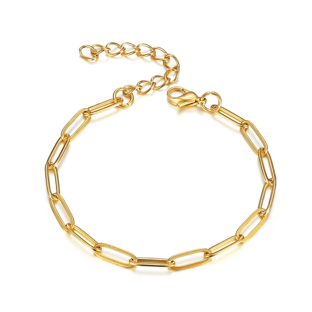 Punk Büroklammer Kette Link Armbänder Weibliche Gold Farbe Edelstahl Einstellbar 17 + 5 cm Hand Ketten für Frauen Schmuck geschenk