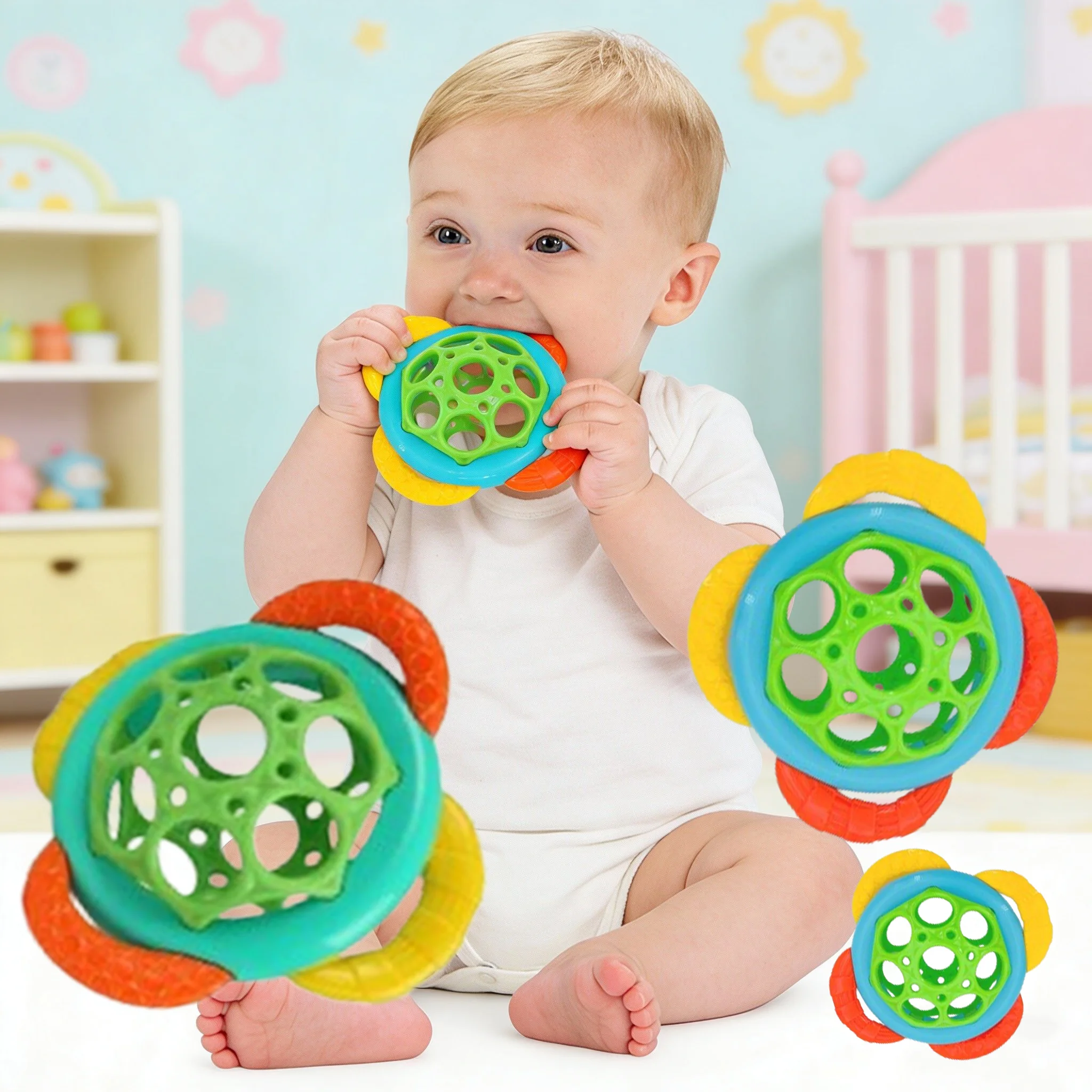 Weicher Baby-Greifball mit Rassel, Frühpädagogisches Sensorikspielzeug mit Glocke, Neugeborenen-Entwicklungsgeschenk für Kinder Image