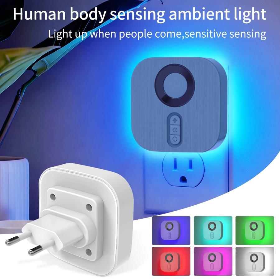 Drahtloses LED-Nachtlicht mit Bewegungssensor, EU-Steckdose, Wandlampen, RGB-dimmbares Nachtlicht für Zimmer, Flur, Schrankbeleuchtung