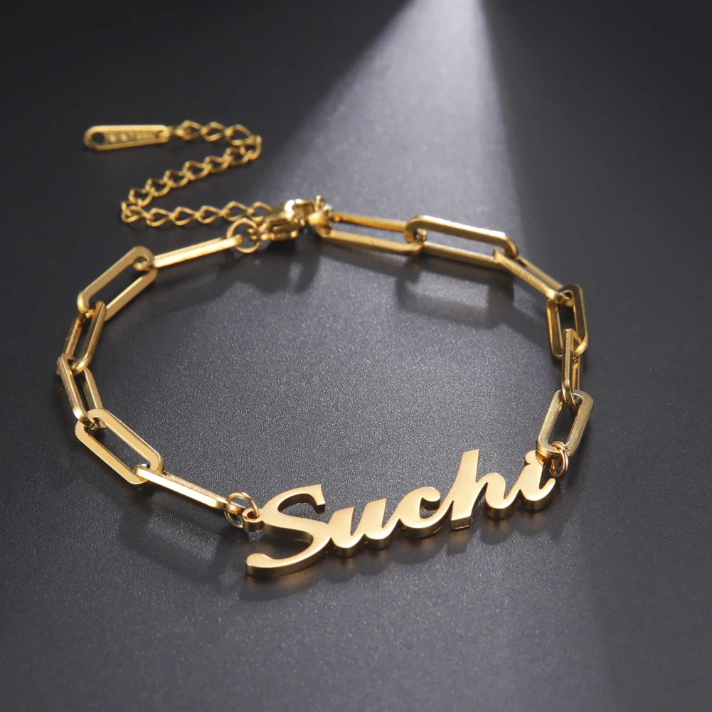Sipuris Personalisiertes Namensarmband, personalisiertes rechteckiges Ketten-Buchstabenarmband aus Edelstahl, einzigartiger Schmuck, Familiengeschenke, neu Image