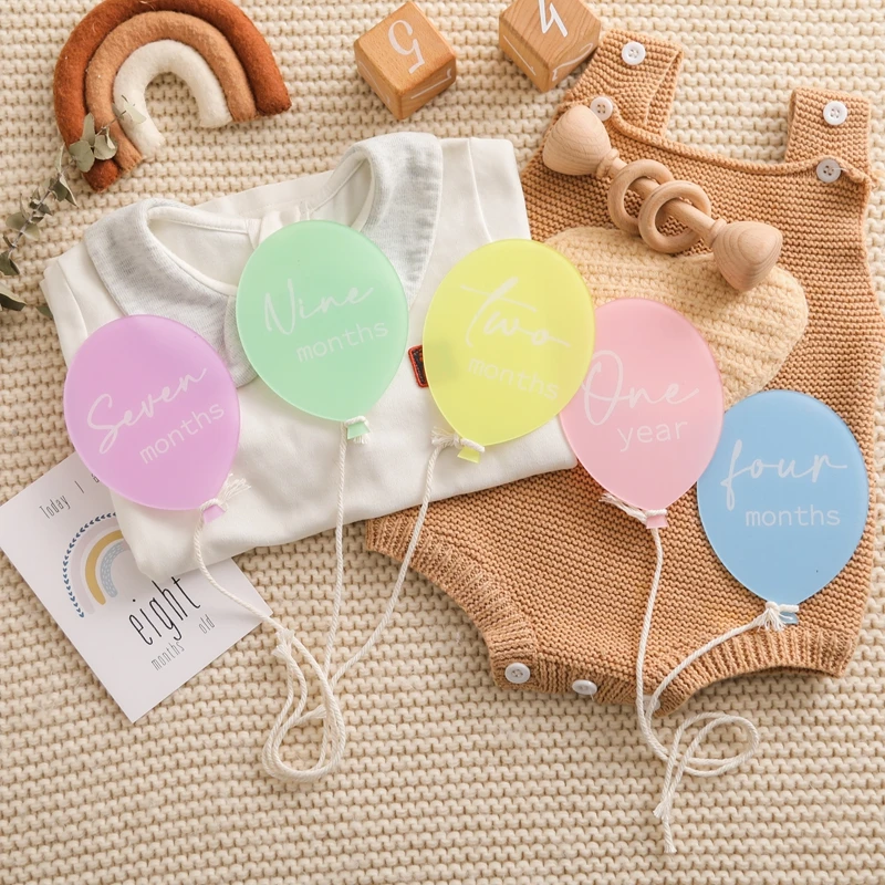 13 Stück Baby Meilenstein monatliche Gedenkstätte 0-12 monatlich Neugeborenen wachsen Denkmal Acryl Ballon Form Karte Fotografie Zubehör Geschenke Image