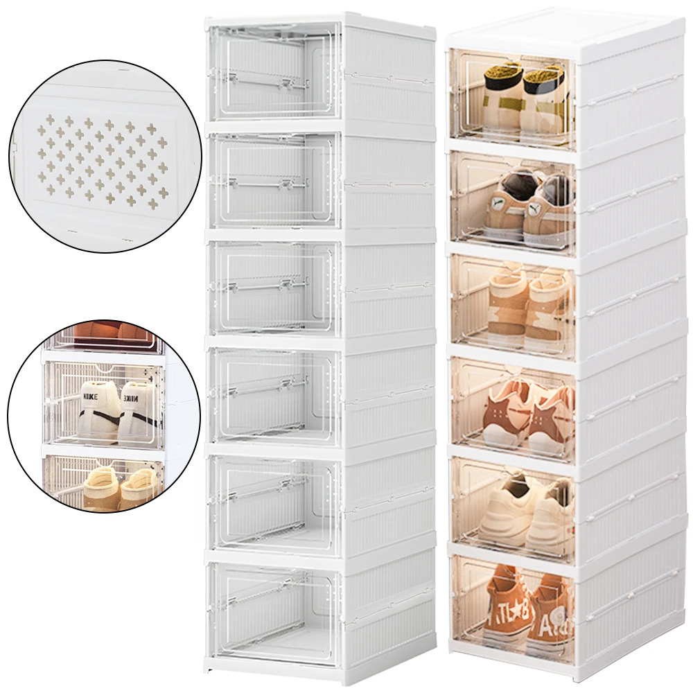 1pc/2pc 6-Schicht Schuh schrank Faltbare schuh lagerung box Transparent Stapelbar Staubdicht Schuh Regal Schuh lagerung Organisatoren Box
