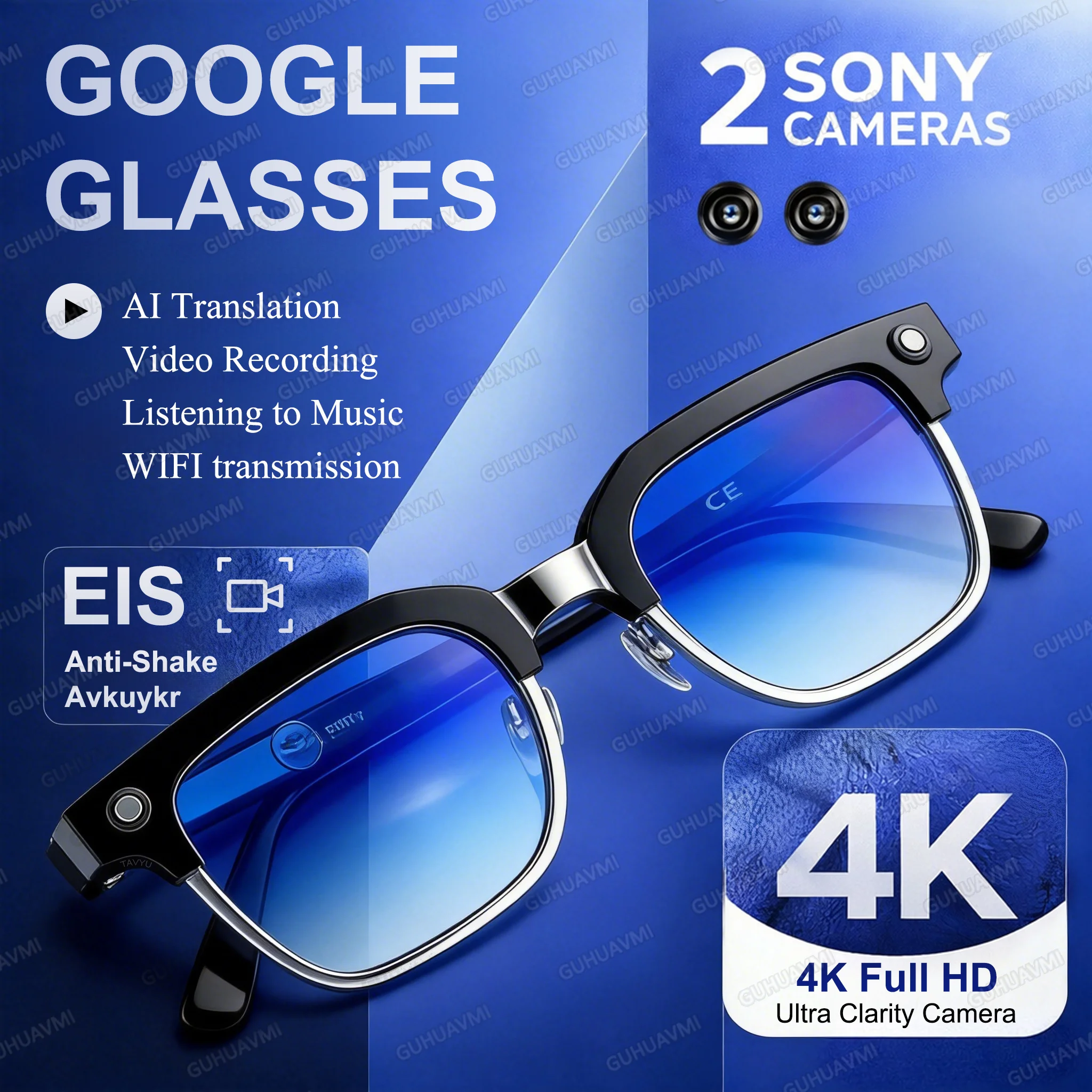 2026 Weltpremiere 4K HD Kamera AI Smart-Brille 800W Pixel-Kamera 1080P Video KI-Fotoerkennung Anruf- und Reisebrille für Auslandsreisen Image