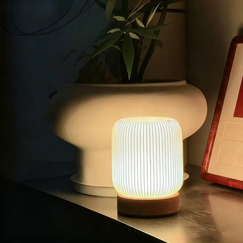 Holzmaserung Touch Nachtlicht Pat Tischlampe Schlafzimmer Nachttischlampe Drahtlose tragbare Holzmaserung Lade Nachttischlampe