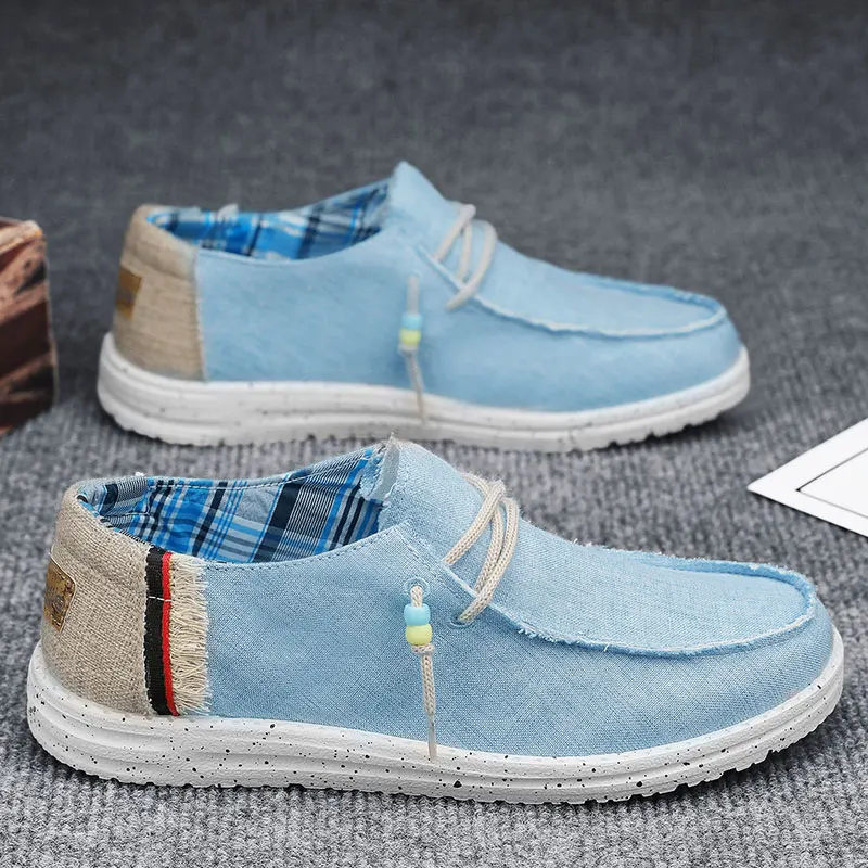 Frühling Sommer Blau männer Casual Boot Schuhe Leichte Slip-on Fahren Schuhe Männer Low-cut Atmungsaktive Leinwand Männer schuhe Müßiggänger