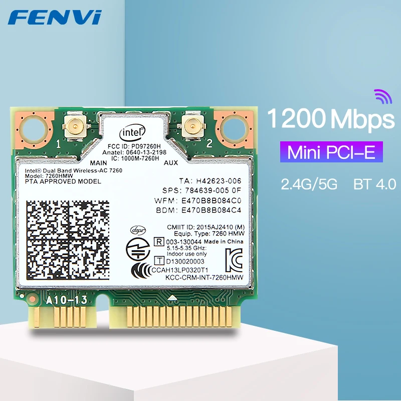 Dual Band Wireless für Intel 7260HMW 7260ac PCI-E 802.11ac BT 4.0 Mini Wlan WiFi Karte 2,4G/5Ghz Wi-Fi Adapter Antenne Image