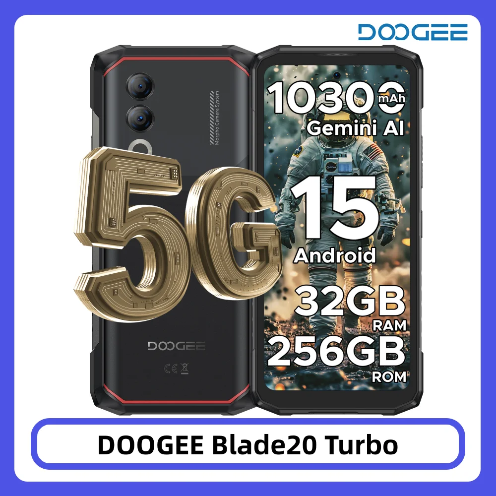 DOOGEE Blade20 Turbo 5G Robustes Telefon 32 GB 256 GB 6,6 Zoll HD+ Abmessung 7050 Android 15 Gemini Al 10300 mAh Akku NFC Smartphone Image