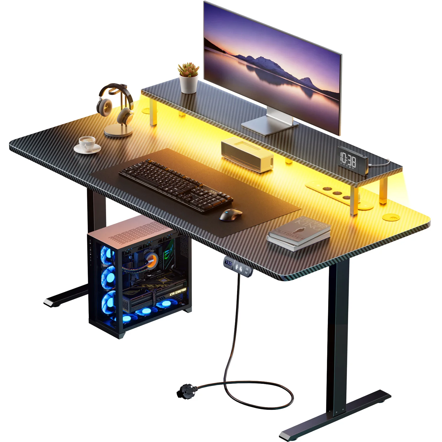 100/120/140cm Elektrisch Höhenverstellbarer Bürotisch, Großer Sitz-Steh-Gaming-Tisch mit Steckdose, Memory-Höhen-PC-Tisch