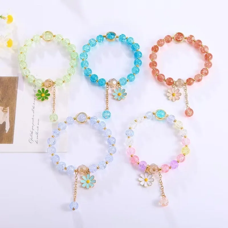 Neue koreanische Gänseblümchen Blumen Armband böhmischen bunten Kristall handgemachte Pulceras elastische Seil Modeschmuck Armband Perlen Geschenke Image
