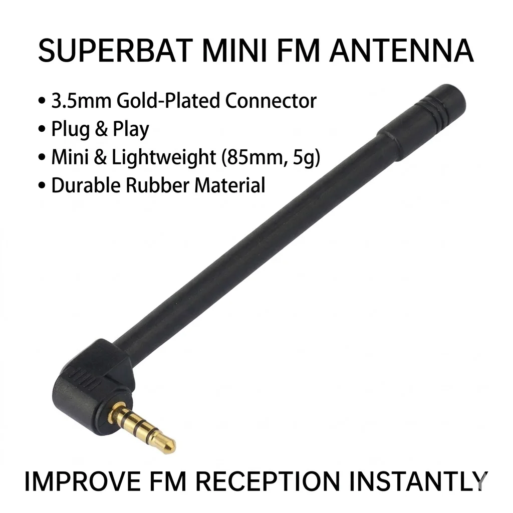 Superbat Mini-Gummi-FM-Radioantenne, 3,5 mm Audio-Stecker für Bose Indoor Radio Home AV Stereo-Empfänger, Mobiltelefon Image