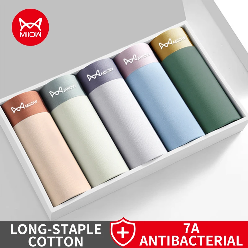 MiiOW 4Pcs Baumwolle Schlüpfer der Männer 5A Antibakterielle Schritt Mann Unterwäsche Nahtlose Atmungsaktive Männer Boxer Unterhose Herren Boxer Briefs Image