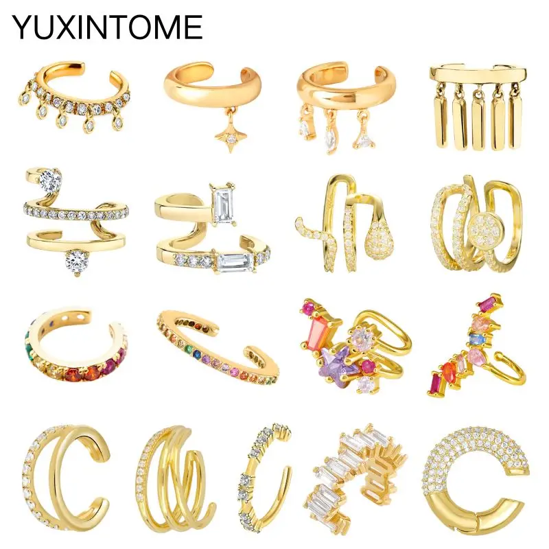 1PC Überzogene 24K Gold Ohr Manschette Kristall Zirkon Stein Clip Ohrring für Frau Mode INS C-Form Luxus schmuck Geschenke Bijoux Image