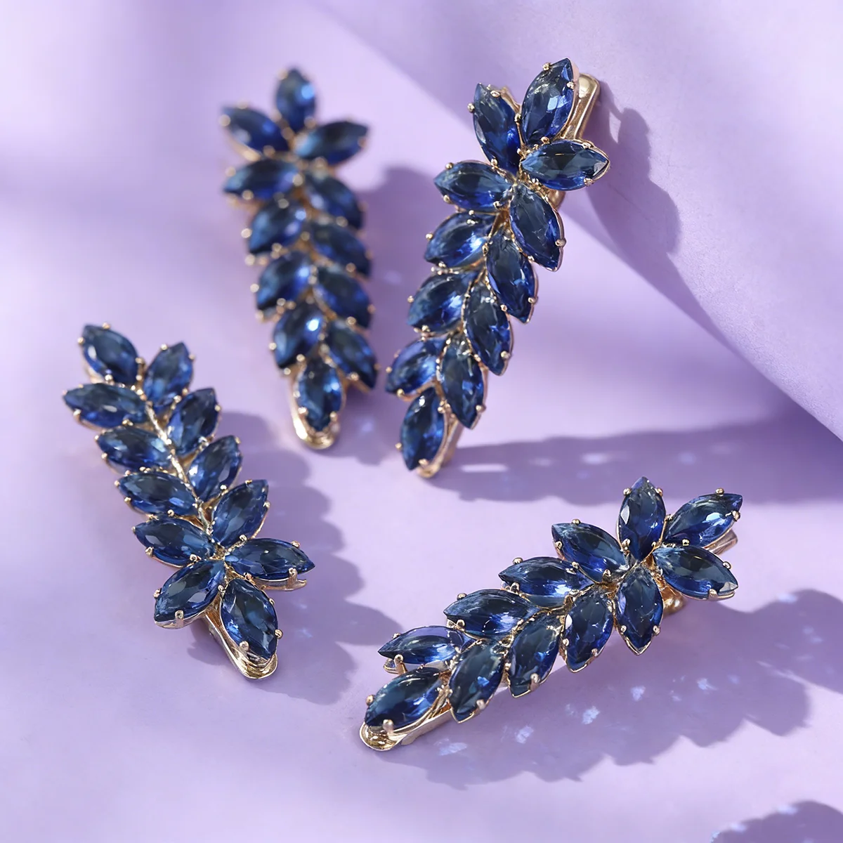 Luxuriöse Marquise Zirkon Blatt-Haarspangen Rot Blau Grün Elegante Kristall-Seitenschieber-Haarnadeln Bankett-Haaraccessoires für Damen