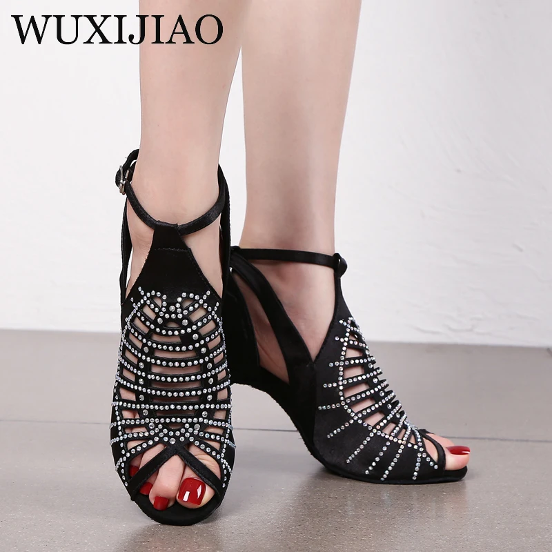 WUXIJIAO Neue Tanzschuhe Ballsaal Latein Tanzschuhe Damen mit Strasssteinen Salsa Tango Schuhe Blau Damen Hochzeitsschuhe