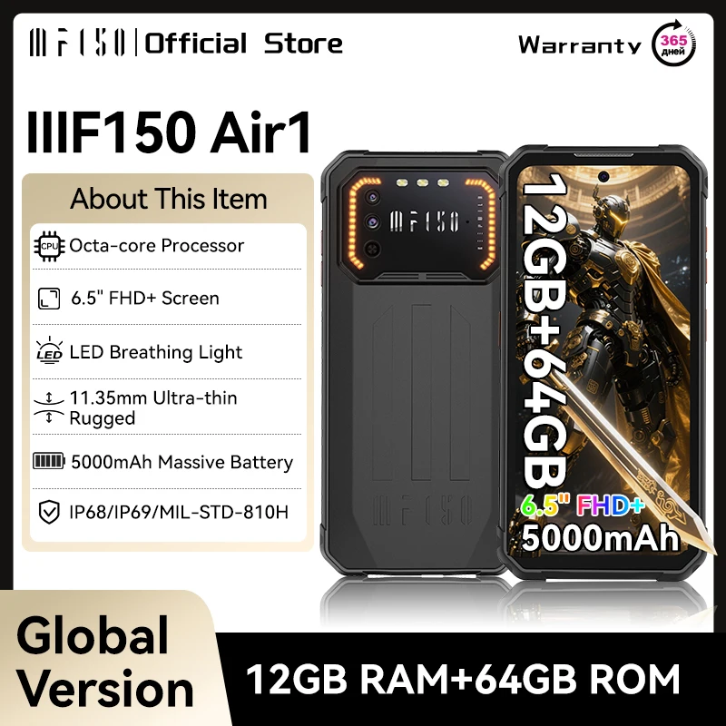 IIIF150 Air1 Robustes Telefon Smartphone 5000 mAh Akku 6,5 Zoll FHD+ Display 20 MP Kamera NFC IP68 IP69K 11,35 mm ultradünn robust Image