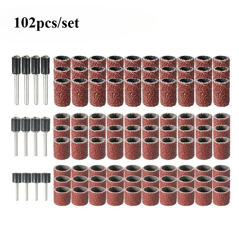 102/132 Stück Schleiftrommel-Set 1/4 3/8 1/2 Zoll Schleifbänder mit Schleifdornen für Nagel-Dremel-Zubehör Image
