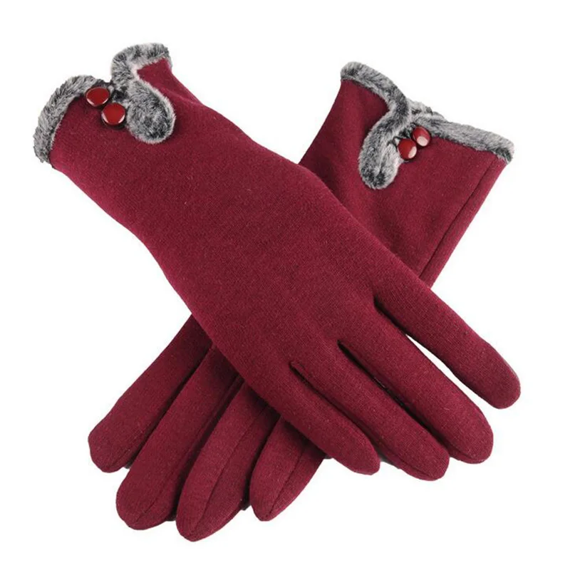 Neue Weibliche Herbst Winter Nicht Invertiert Samt Cashmere Volle Finger Warme Spitze Handschuhe Frauen Baumwolle Touchscreen Handschuhe G82 Image