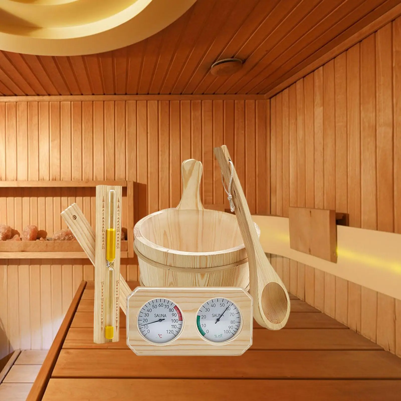 Sauna-Zubehör-Set, 4 l, mit Griff, professioneller, stabiler Blumentopf, Schöpfkelle, Eimer, Sanduhr, Sanduhr, für Schwimmbad, Badewanne