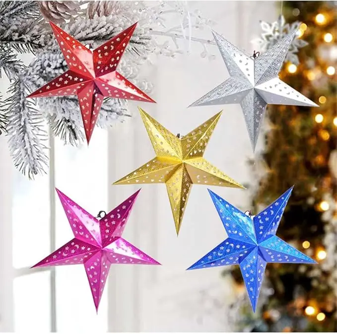 1/6er-Pack Papier-Stern-Laternen-Lampenschirm, 3D-Papier-Stern-Pentagramm-Lampenschirm für Weihnachten, Weihnachten, Hochzeit, Party, Zuhause, hängende Dekorationen