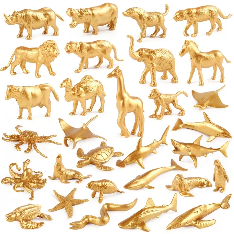 Gold Tierfiguren Spielzeug Jumbo Safari Zoo Figuren Dschungel Wild Ozean Meer Meerestiere für Babyparty Dekor Geburtstagsfeier Image