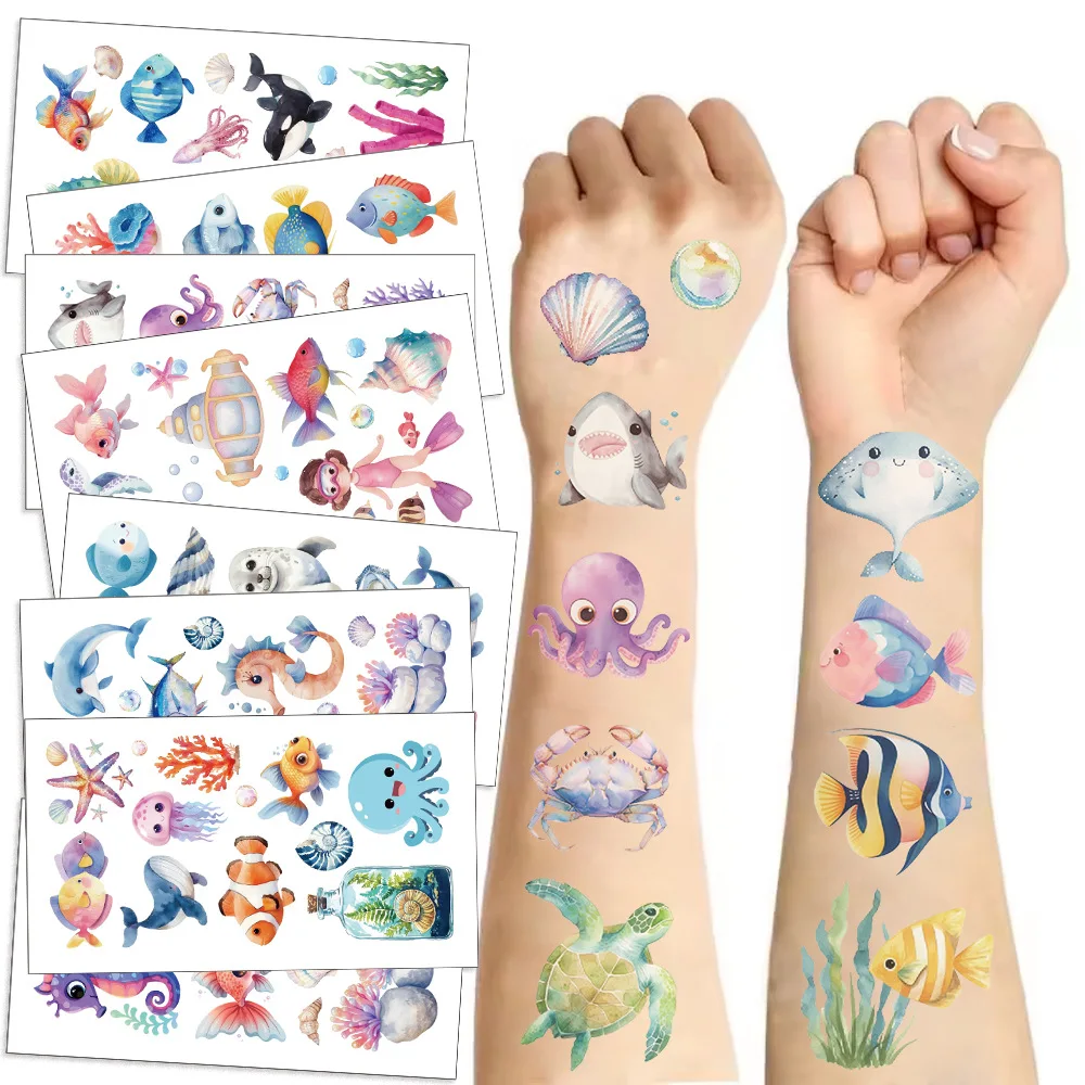 10 Blatt Meerestiere Tattoo Aufkleber Temporäre Fake Tattoo Arm Hände Körper Aufkleber Image