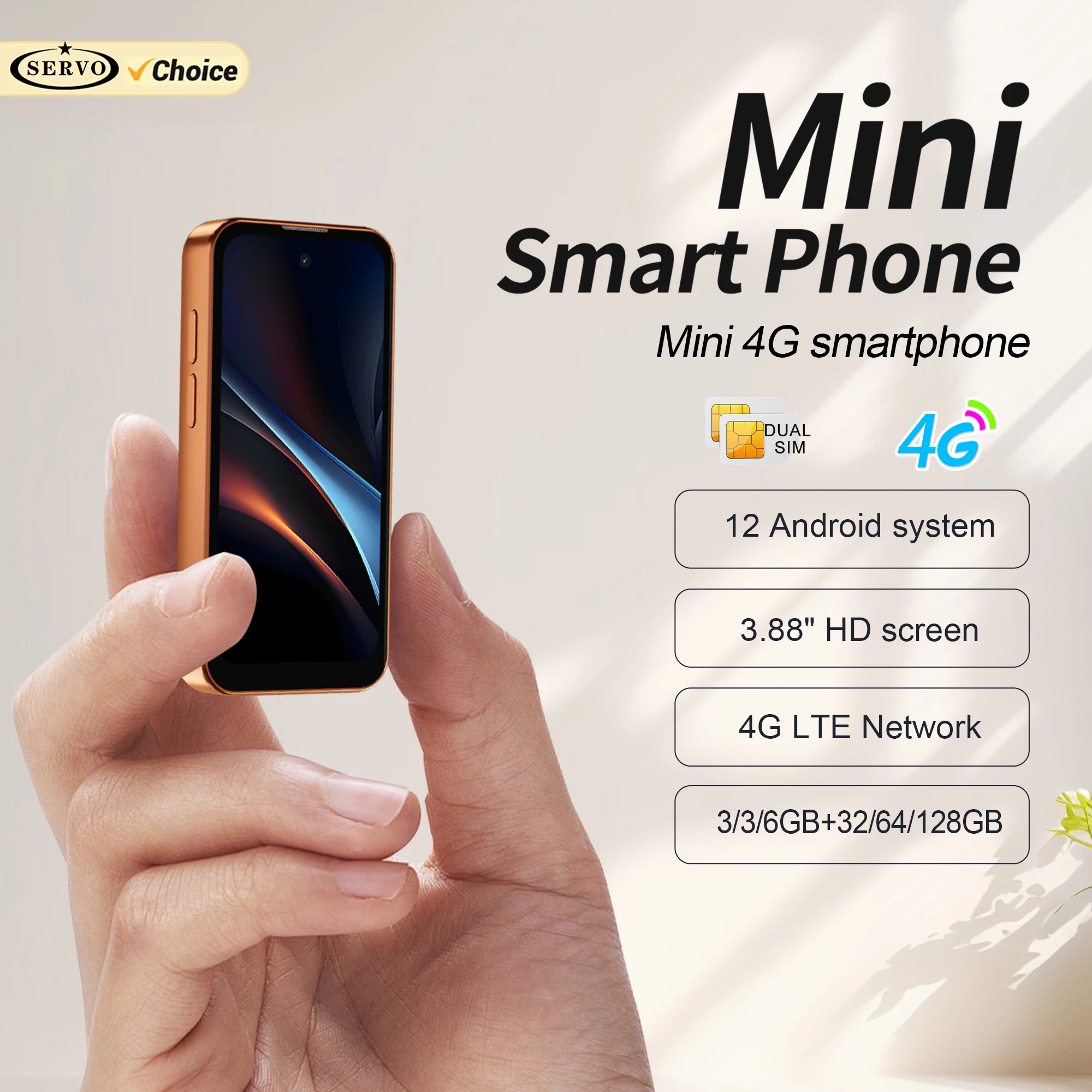 SERVO 19 Air 4G LTE Mini-Smartphone Android 12.0 OS Play Store 6GB+128GB Gesichtserkennung OTG 2 SIM 3,88-Zoll-Bildschirm Pocket-Smartphones