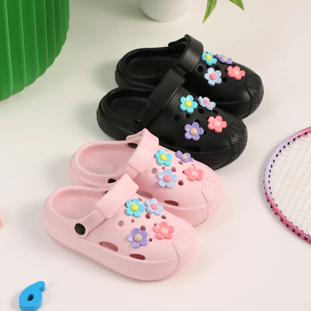 Sommer Kinder Hause Hausschuhe Kinder Schuhe Hausschuhe Weiche Anti-Skid Blume DIY Loch Schuhe für Jungen Mädchen Strand schuhe Image