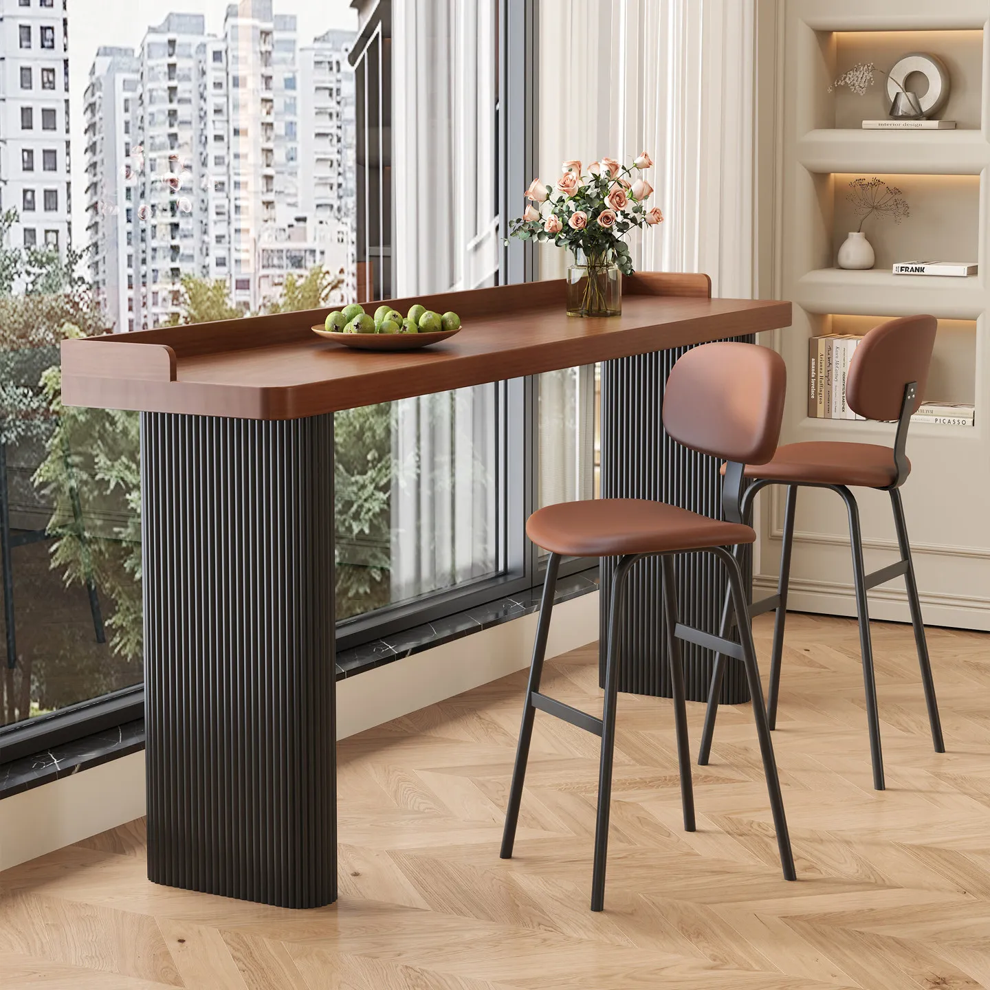 Minimalistischer Massivholz-Konsolentisch - Schmaler Langer Bartisch als Raumteiler für Balkon und Wohnzimmer Barmöbel JT40