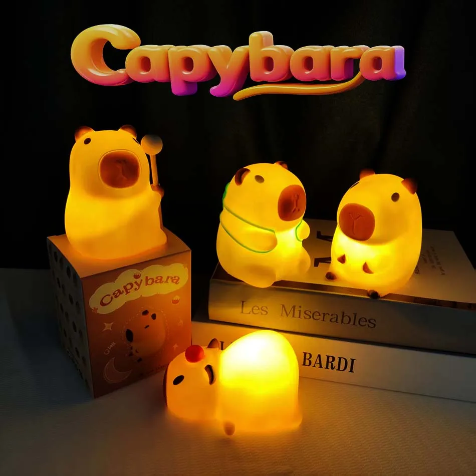 2025 Neues, heiß verkauftes süßes Cartoon-Capybara-Nachtlicht, niedliches Licht, weicher und leuchtender Nachttischbegleiter, Kindergeschenk Image