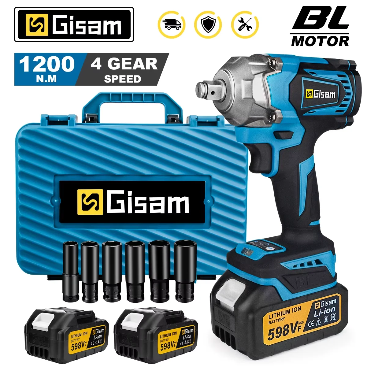 GΣ 1200 N.M Drehmoment Bürstenloser elektrischer Schlagschrauber 1/2 Zoll Akku-Schraubenschlüssel Schraubendreher Elektrowerkzeug für Makita 18 V Akku-Pin Image