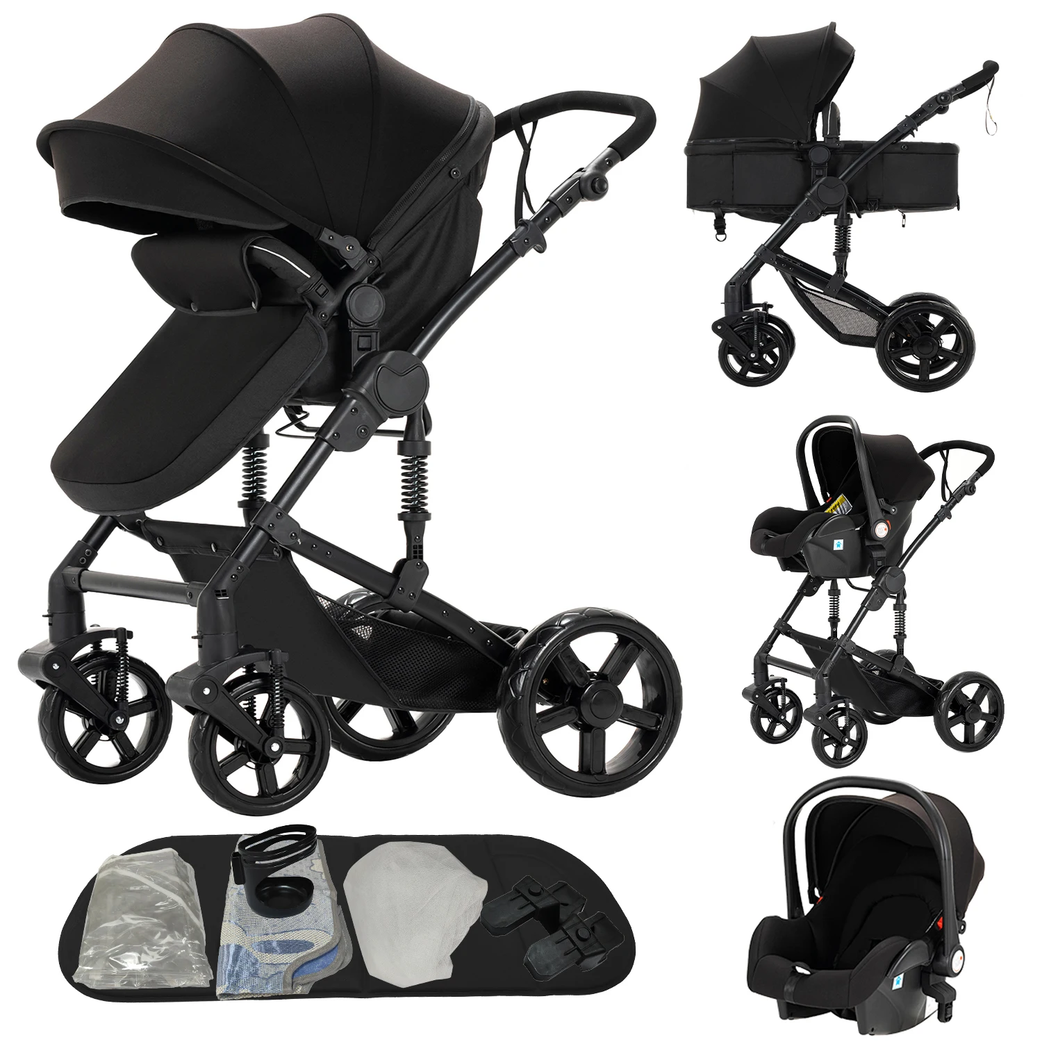 Kinderwagen 3-in-1 Babywagen Buggys Leichter Kinderwagen mit Korb Mutter & Kind für Neugeborene Säuglinge Kinderwagen