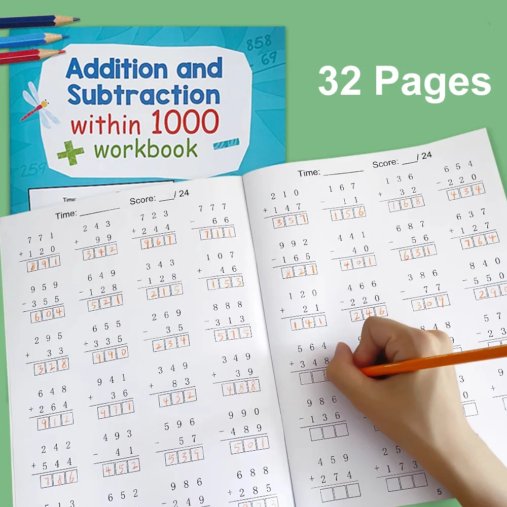 Addition und Subtraktion innerhalb von 1000 Mathematik-Arbeitsbuch Grundschule Trainingsbuch Arithmetikwettbewerb Lehrmittel Montessori Image