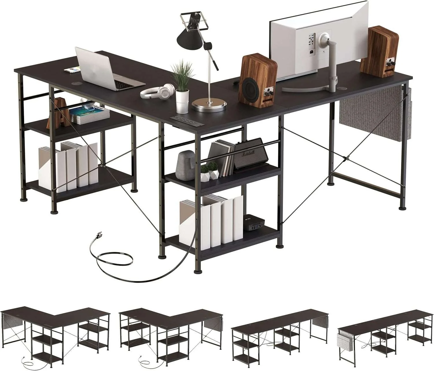 140x140cm L-förmiger Gaming-Schreibtisch mit 4 Schubladen & Ablagefächern, Eck-Computertisch mit integrierter Steckdose