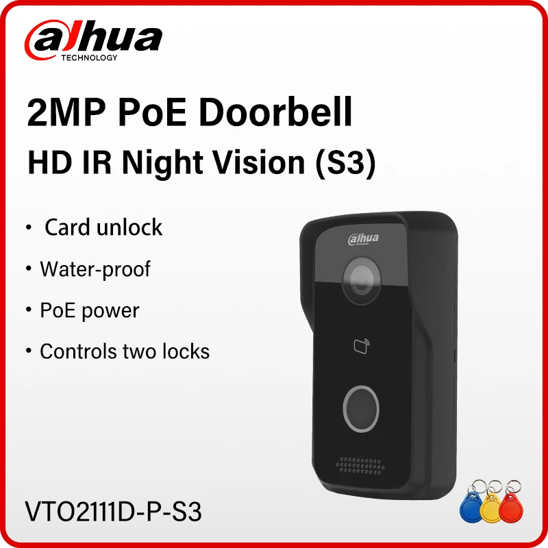 Dahua 2MP VTO2111D-P-S3 PoE Türklingel Volldigitale Video-Gegensprechanlage APP Zwei-Wege-Gespräch IP Villa Türstation mit RS-485-Schlosssteuerung Image